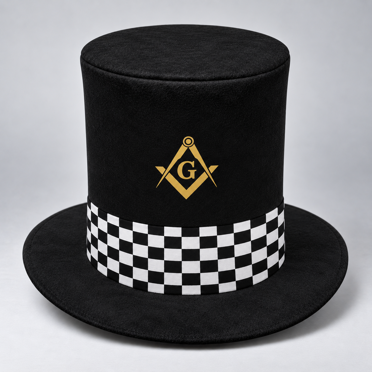Master Mason Blue Lodge Novelty Hat - Black Velvet Gold S & C With Checkered Floor Band - Bricks Masons