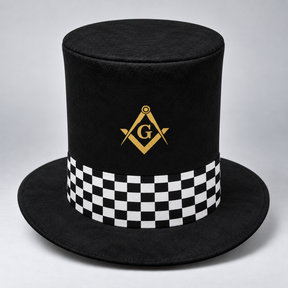 Master Mason Blue Lodge Novelty Hat - Black Velvet Gold S & C With Checkered Floor Band - Bricks Masons