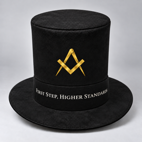 Entered Apprentice Blue Lodge Novelty Hat - First Step Higher Standards Black Velvet With Gold S & C - Bricks Masons