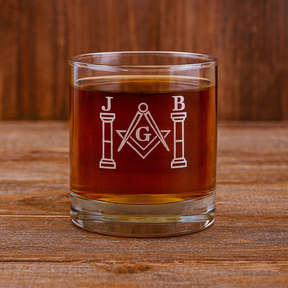 Master Mason Blue Lodge Whiskyglas - Square &amp; Compass G mit J&amp;B Säulen