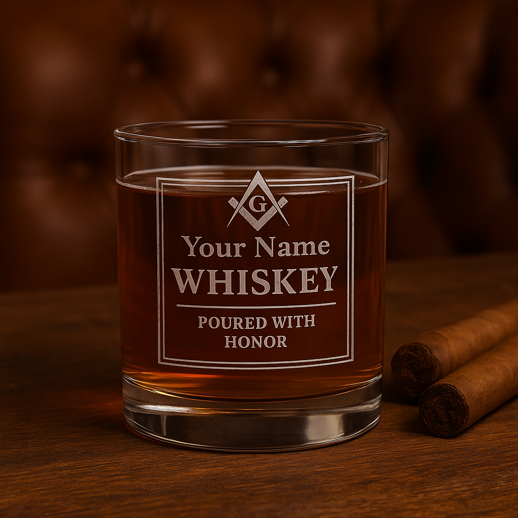 Vaso de whisky de la Logia Azul de Maestro Masón - Servido con honor S&amp;C G con personalización