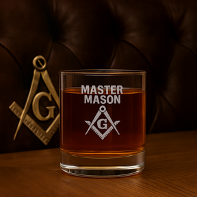 Vaso de whisky de la Logia Azul de Maestro Masón - Escuadra y compás con G