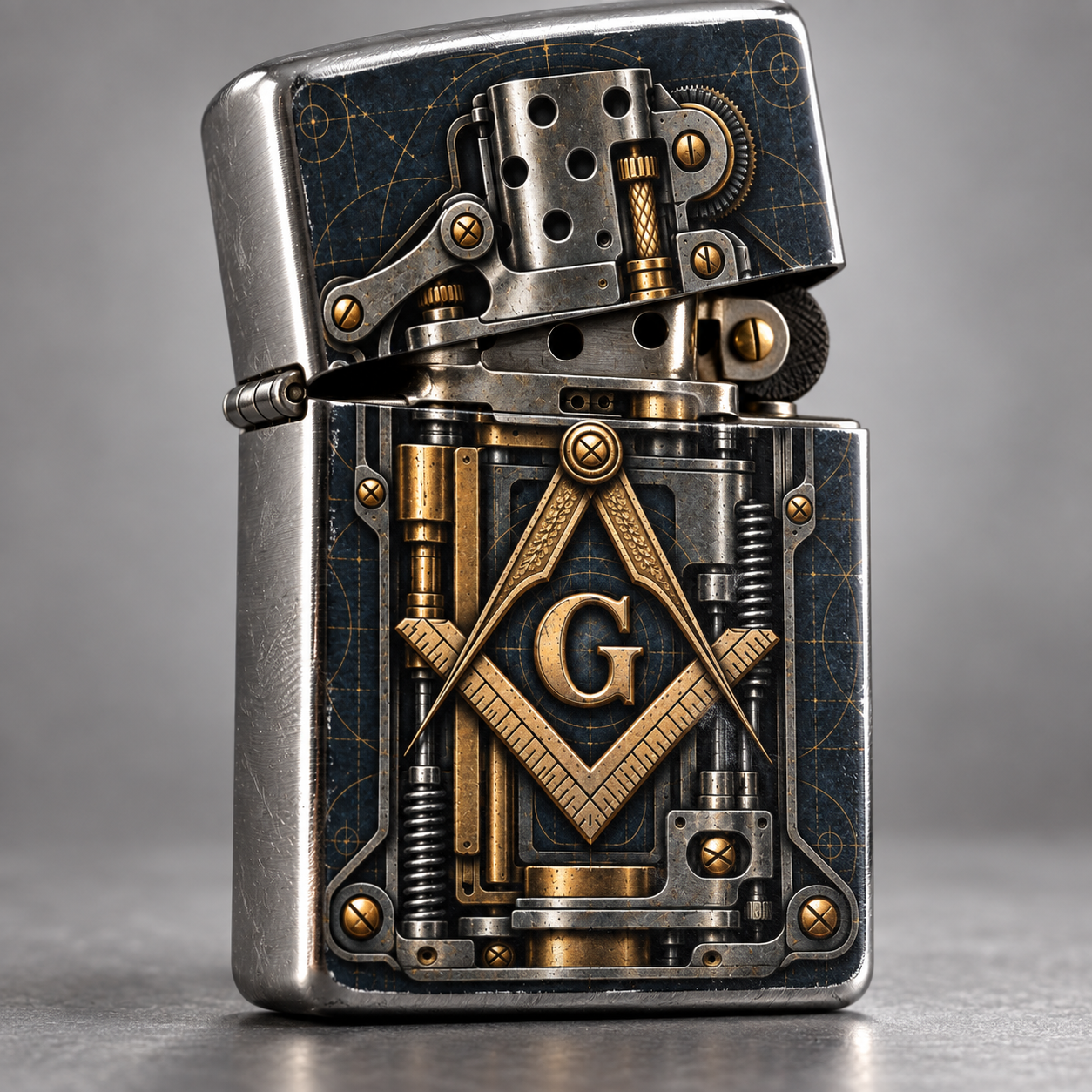 Master Mason Blue Lodge Lighter - Brushed Chrome Mechanical Masonic Crest Zippo®