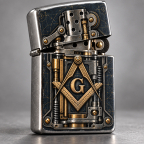 Master Mason Blue Lodge Lighter - Brushed Chrome Mechanical Masonic Crest Zippo®