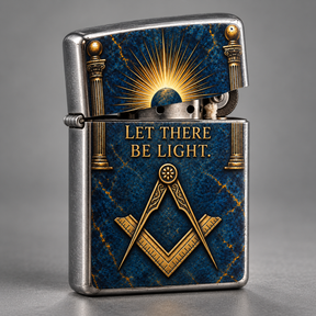 Master Mason Blue Lodge Lighter - Blue & Gold Square & Compass Let There Be Light Zippo®
