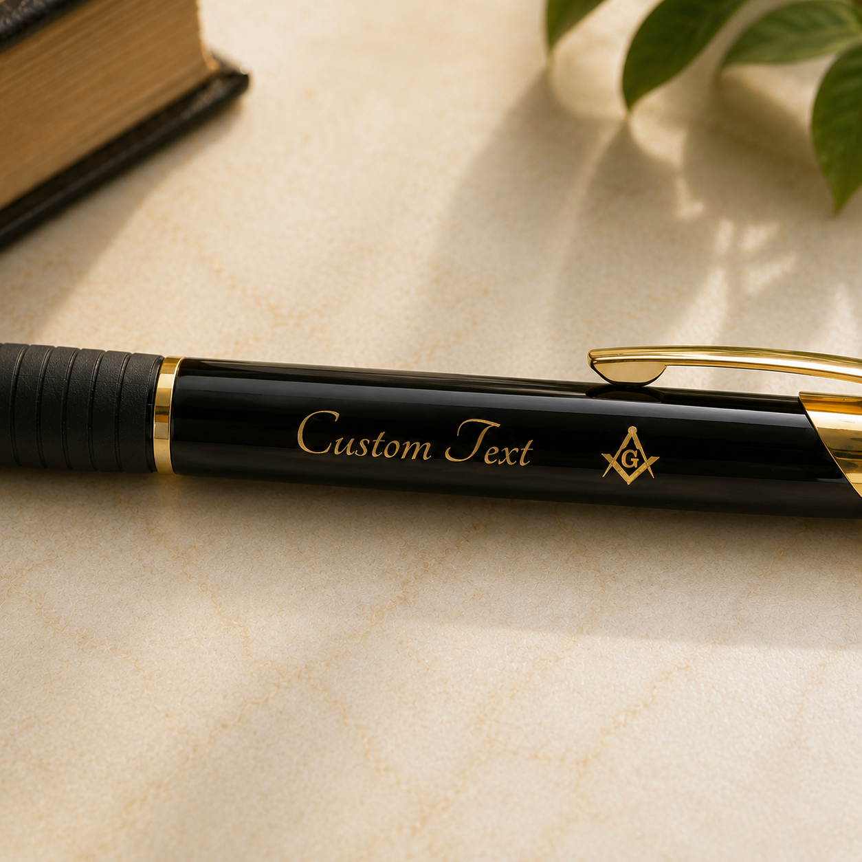 Master Mason Blue Lodge Pen - Golden Square & Compass G Engraving with Customization