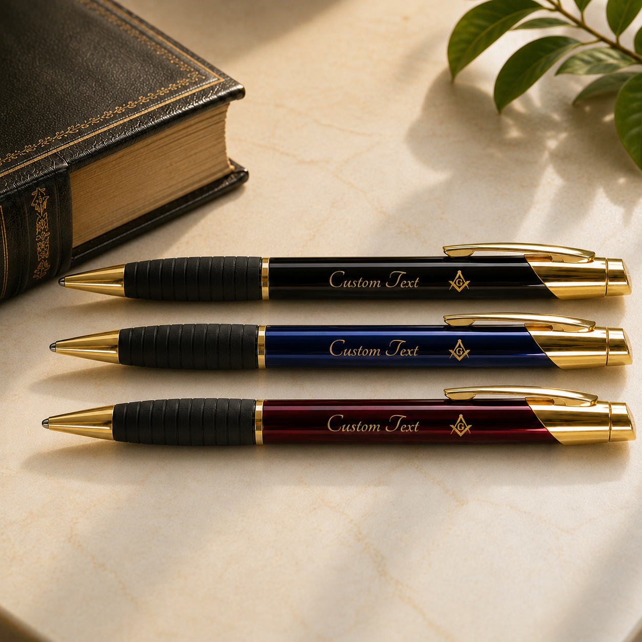 Master Mason Blue Lodge Pen - Golden Square & Compass G Engraving with Customization