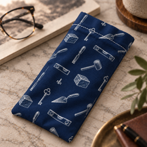 Master Mason Blue Lodge Glasses Case - Blue Soft Neoprene With Masonic Working Tools