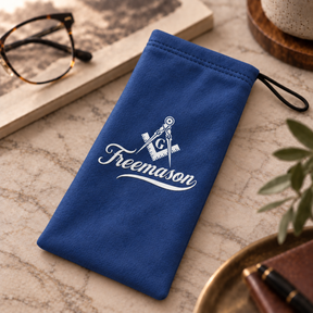 Master Mason Blue Lodge Glasses Case - Blue Microfiber With White Square & Compass G