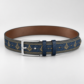 Master Mason Blue Lodge Belt - Blue Genuine Leather With Gold Square & Compass G
