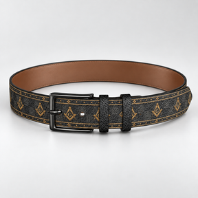 Master Mason Blue Lodge Belt - Genuine Leather Checkered Floor With Square & Compass G