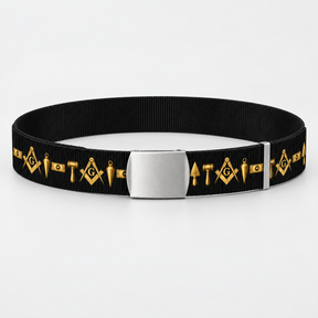 Master Mason Blue Lodge Belt - Black Webbing Fabric With Working Masonic Tools