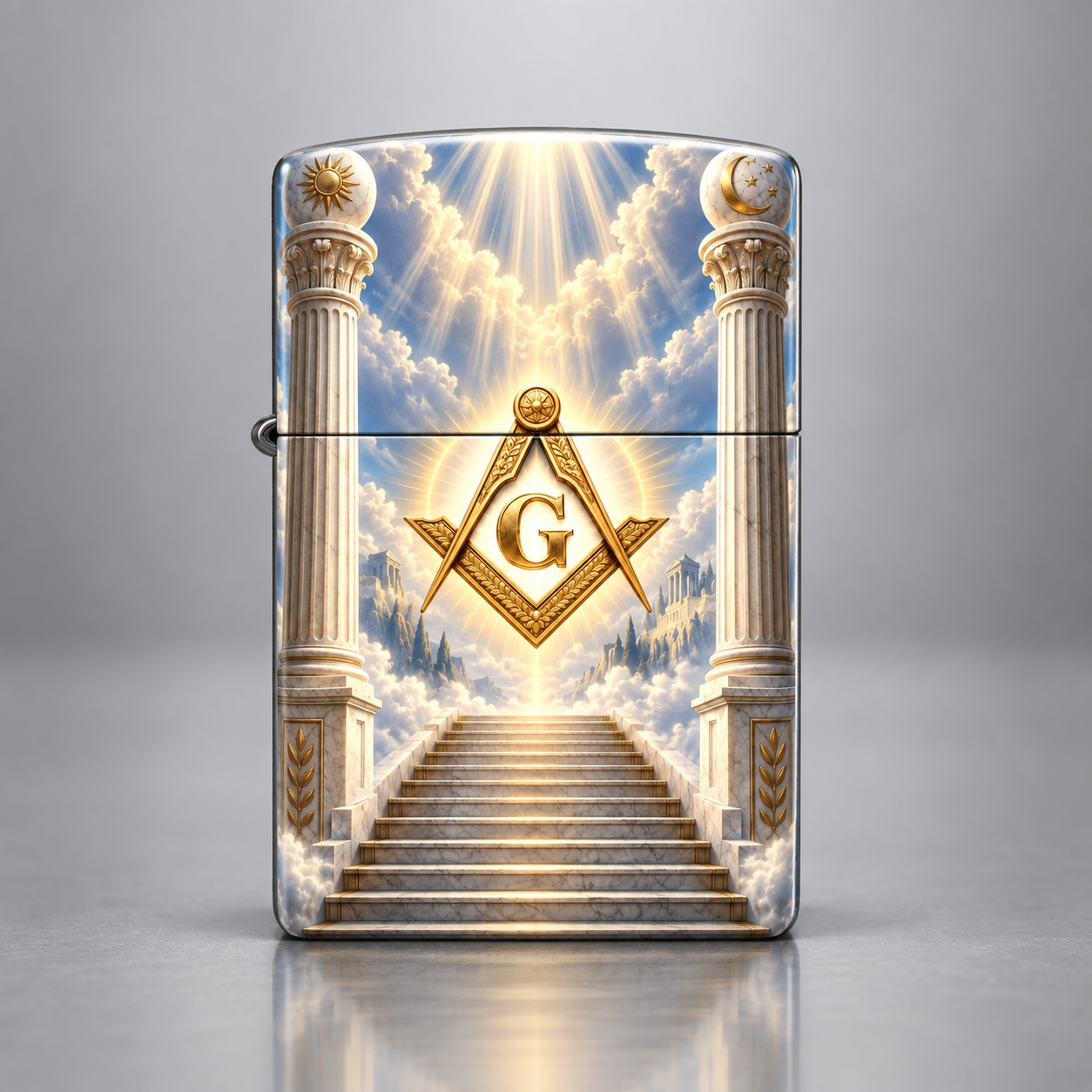 Master Mason Blue Lodge Lighter - Polished Chrome Celestial Masonic Crest Zippo®