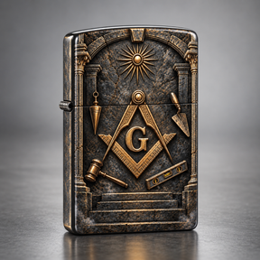 Master Mason Blue Lodge Lighter - Antique Brass Masonic Working Tools Zippo®