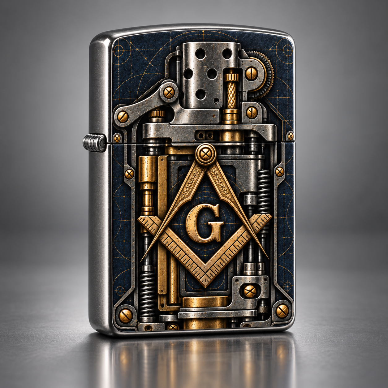 Master Mason Blue Lodge Lighter - Brushed Chrome Mechanical Masonic Crest Zippo®
