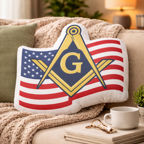 Master Mason Blue Lodge Pillow - Square & Compass G USA Flag - Bricks Masons