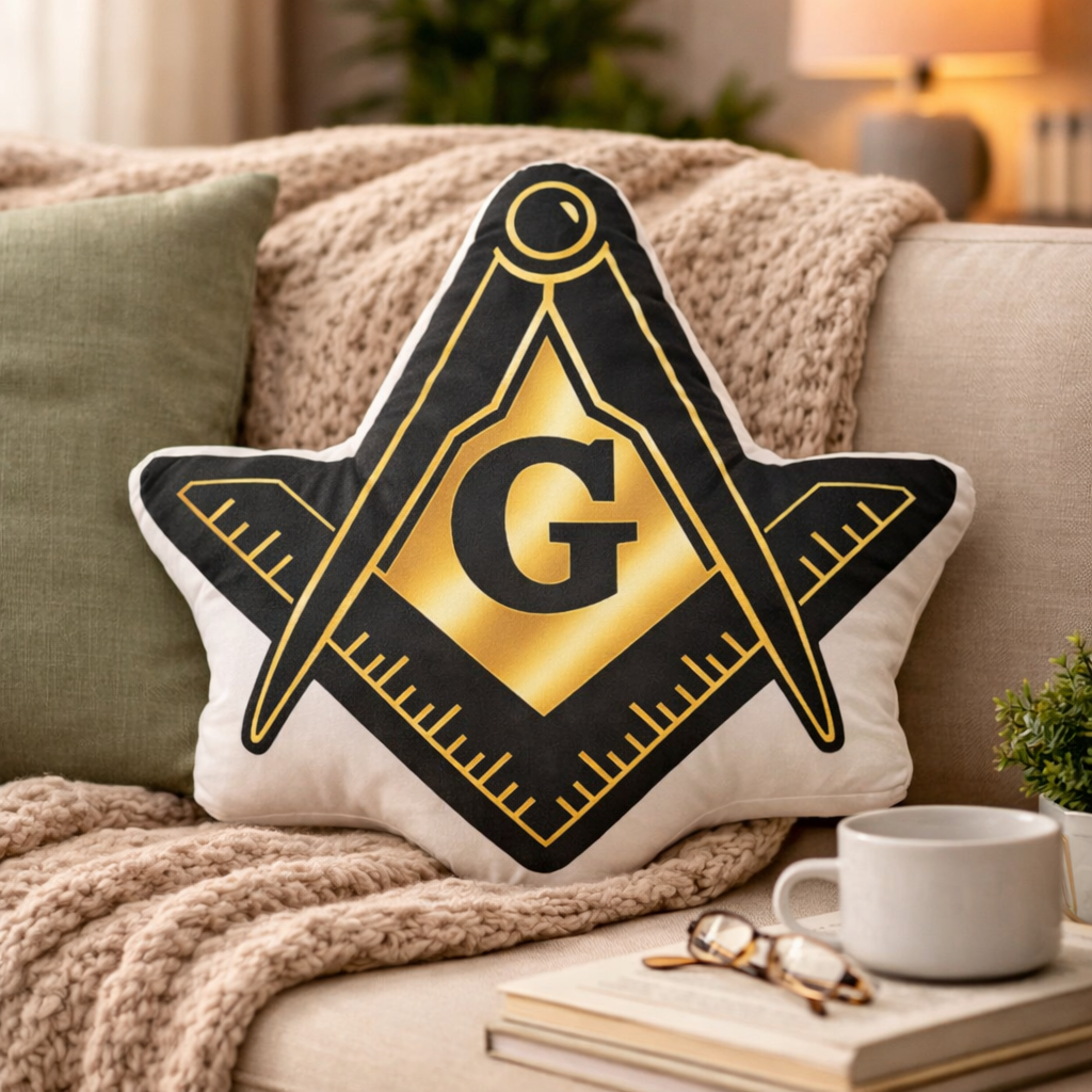 Master Mason Blue Lodge Pillow - Gold & Black Square & Compass G - Bricks Masons
