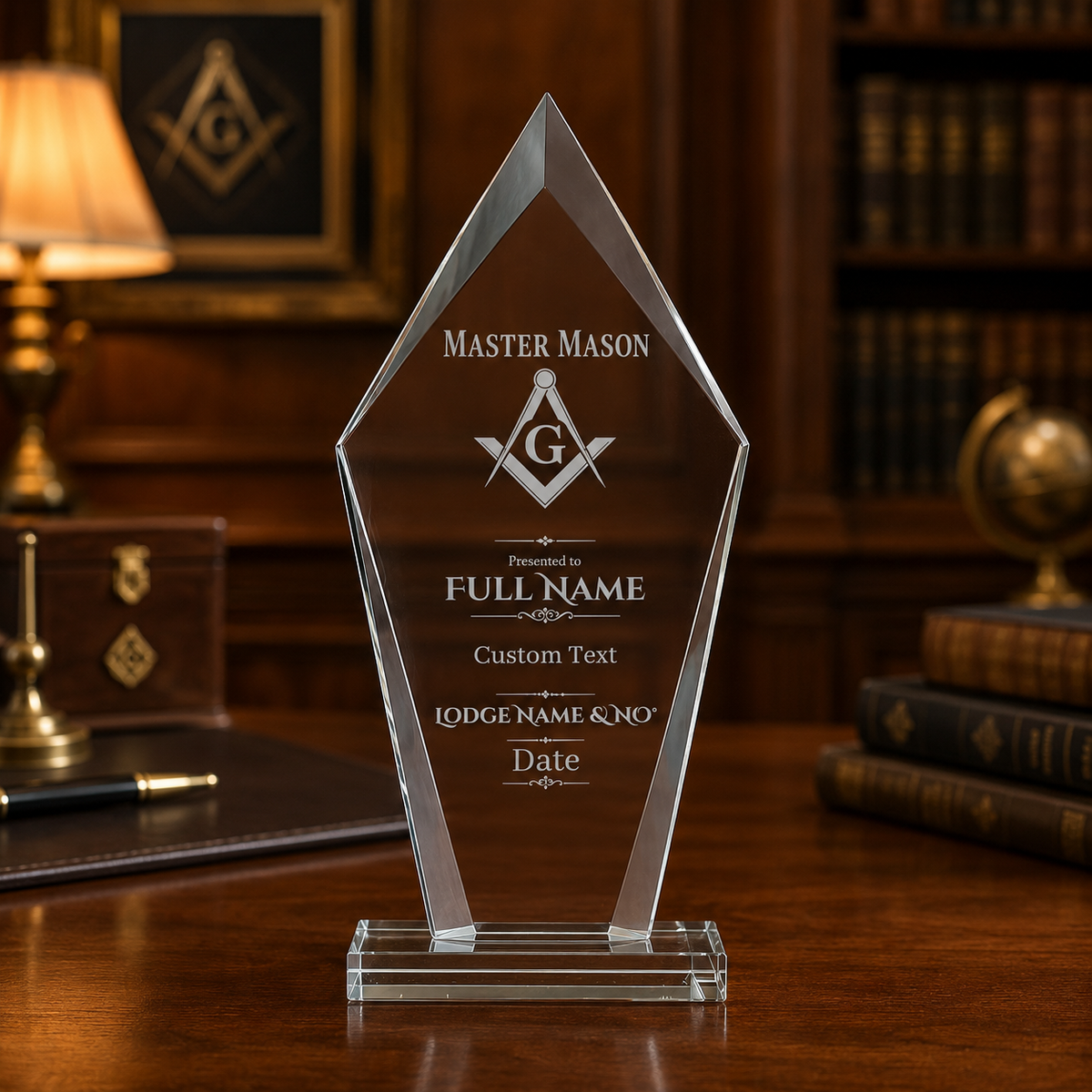 Master Mason Blue Lodge Plaque - Engraved Square & Compass G with Customization