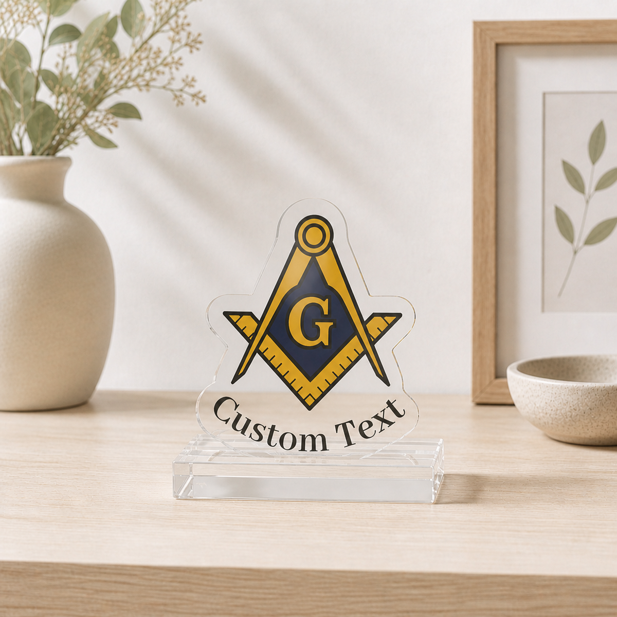 Master Mason Blue Lodge Plaque - Square & Compasses G with Custom Text - Bricks Masons