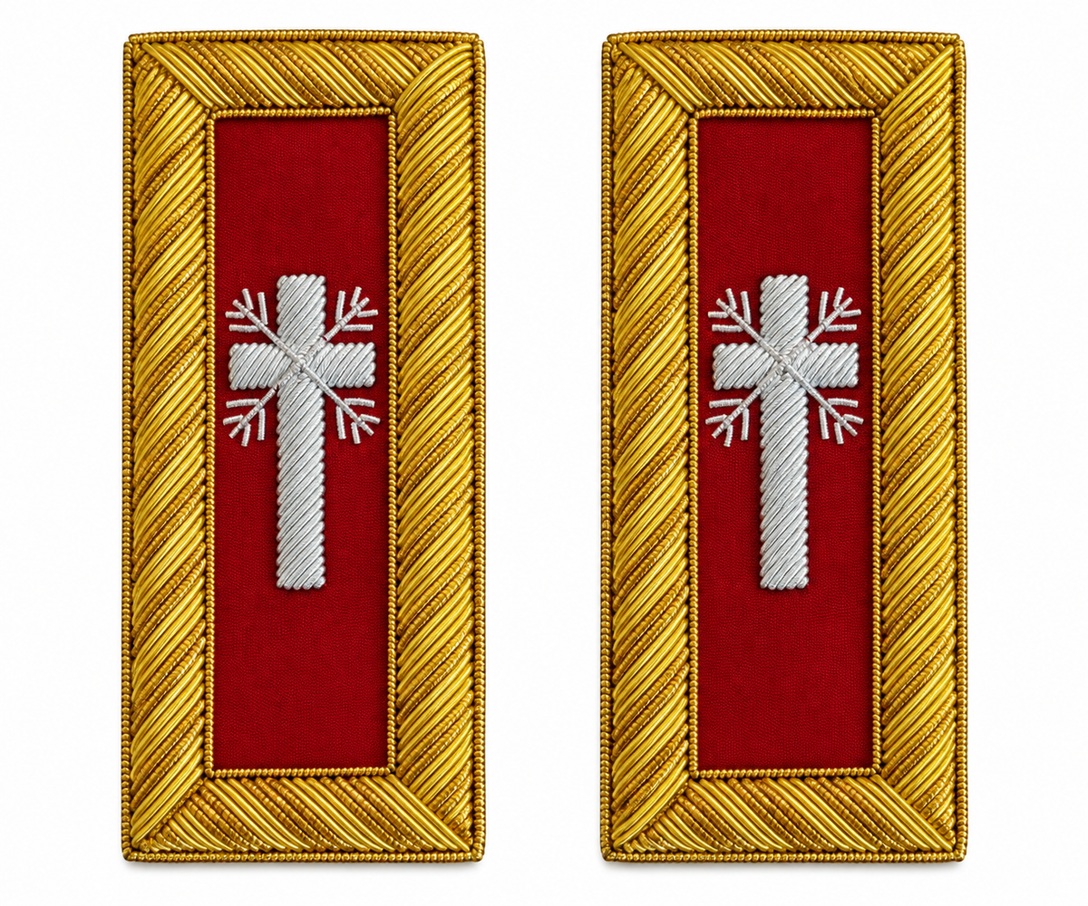 Past Commander Knights Templar Frock Coat Shoulder Board - Bullion Embroidery - Bricks Masons