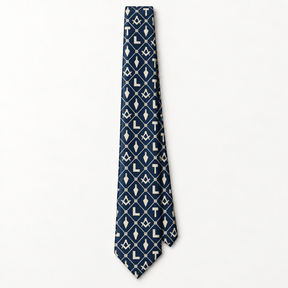 Master Mason Blue Lodge Necktie - Premium Satin Square & Compass With Masonic Working Tools - Bricks Masons