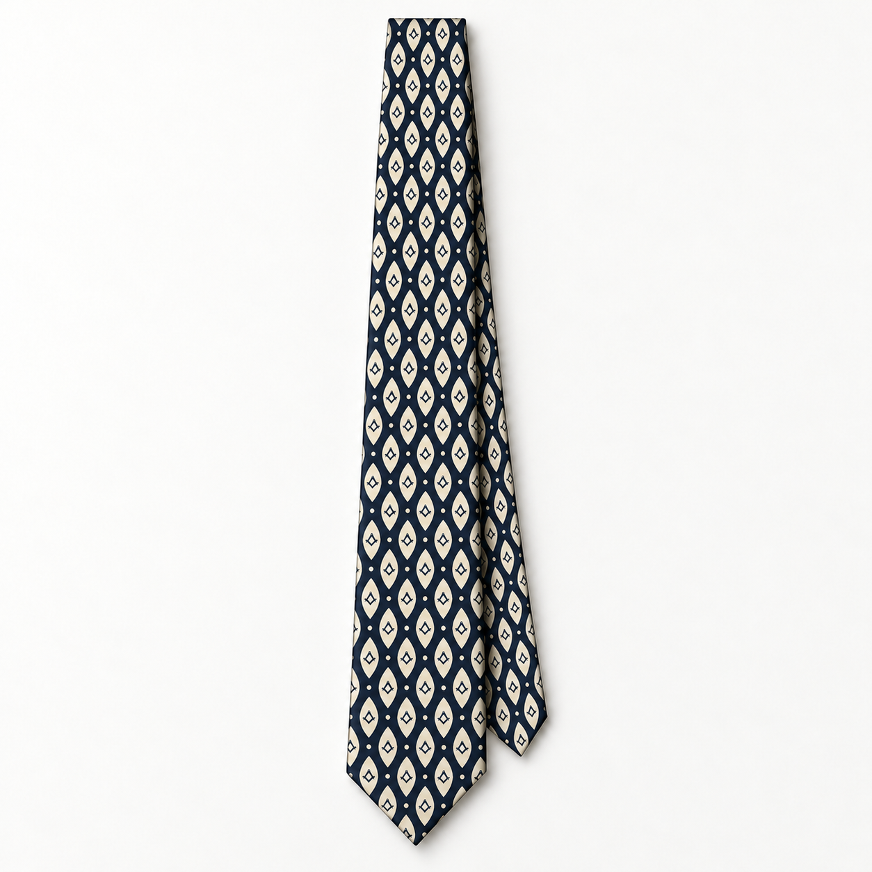 Master Mason Blue Lodge Necktie - Premium Satin Navy Blue & Cream Square & Compass Pattern - Bricks Masons