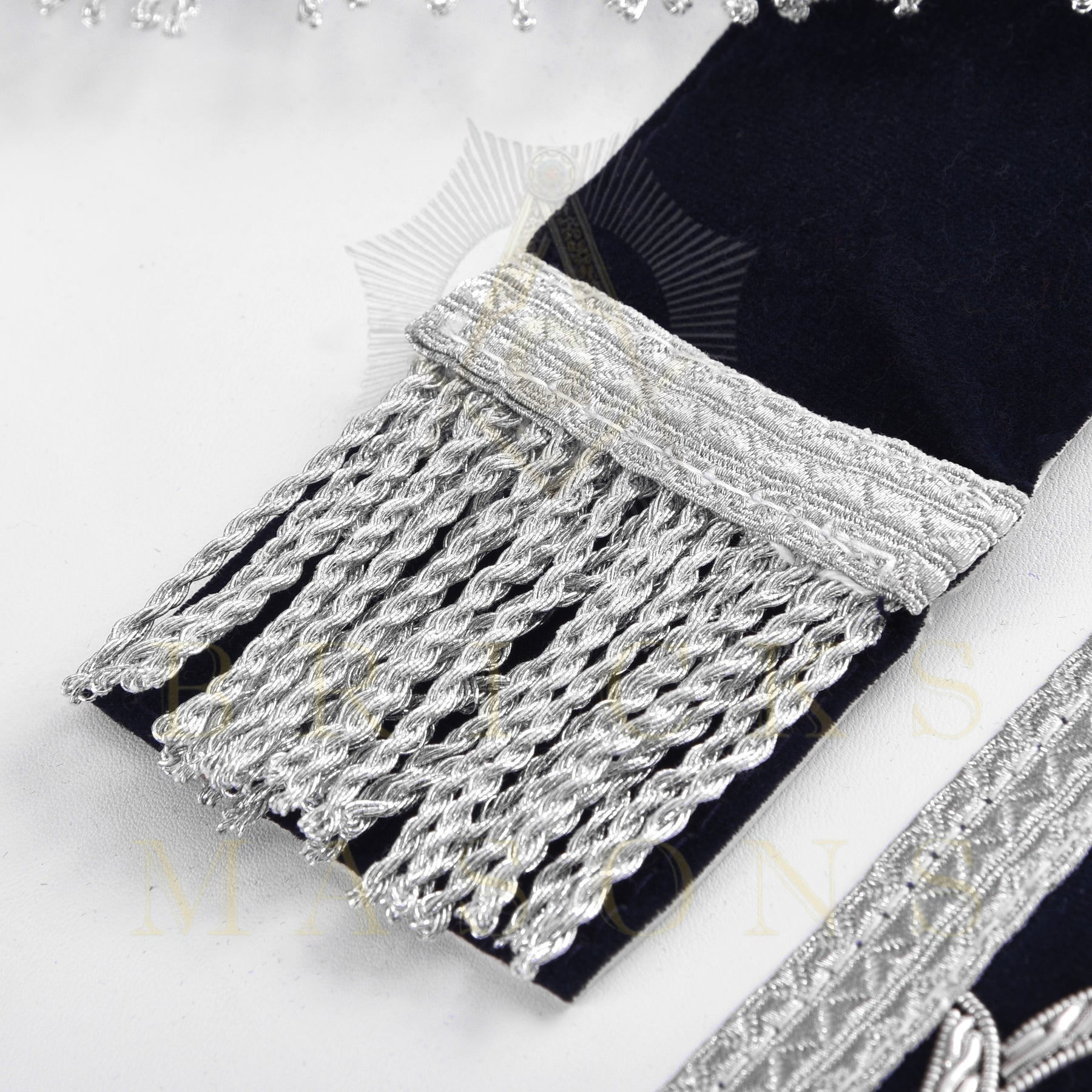 Chaplain Blue Lodge Officer Apron - Dark Blue With Silver Hand Embroidery Bullion - Bricks Masons