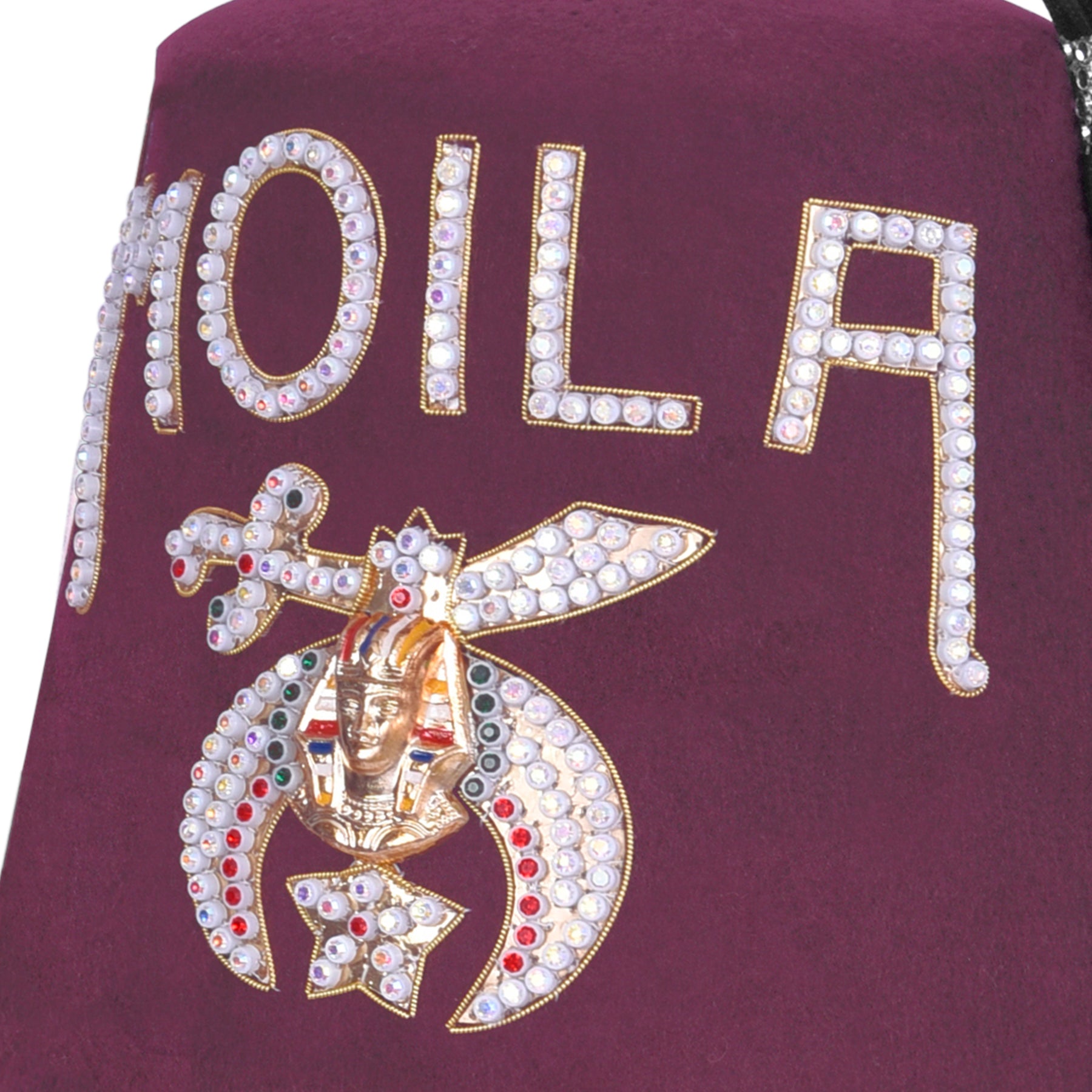 Shriners Fez Hat - Burgundy Wool With One Row Rhinestones Letters