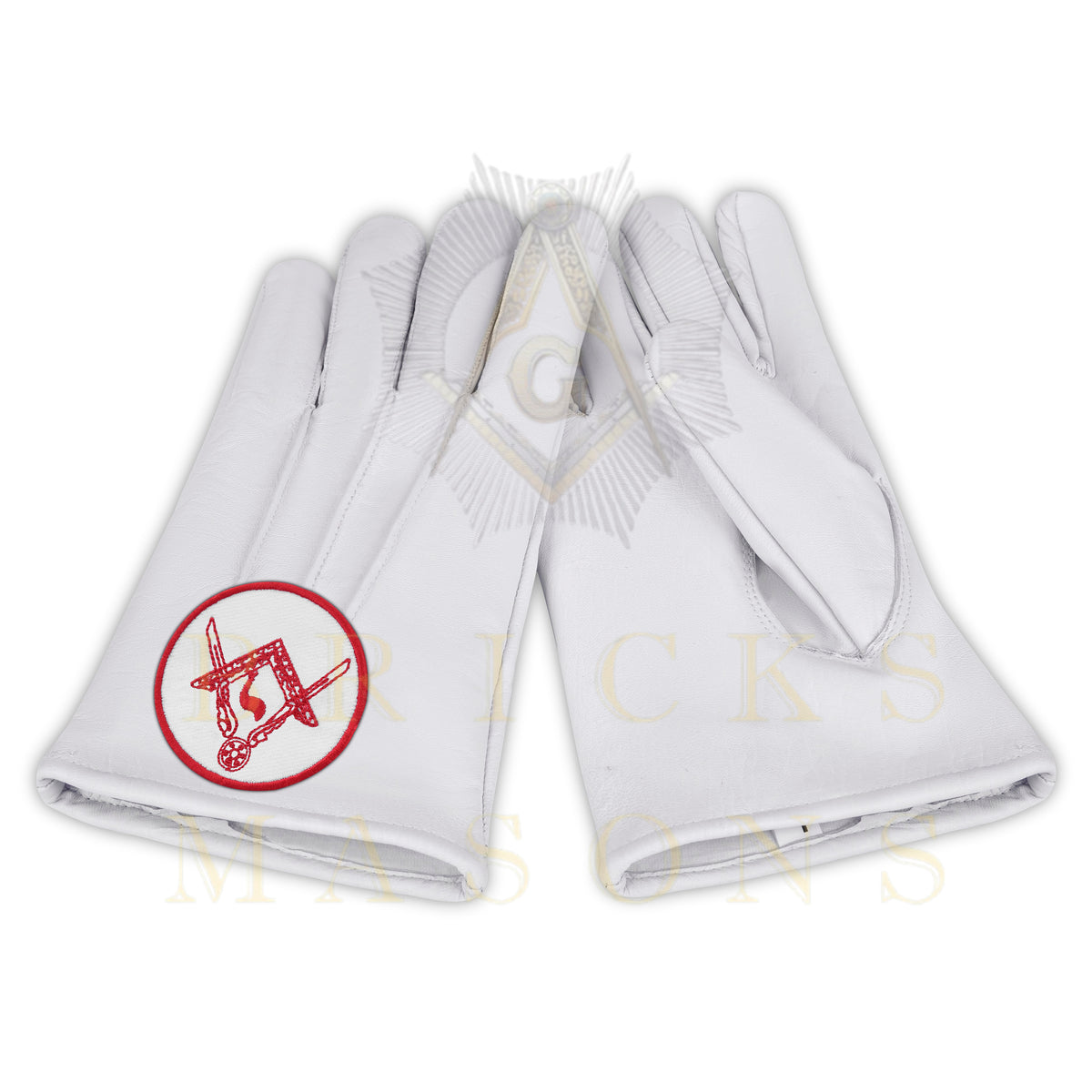 14th Degree Scottish Rite Gloves - White Leather Central Jurisdiction - Bricks Masons