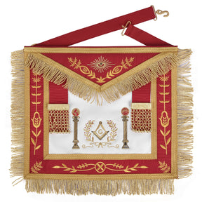 Master Mason Blue Lodge Apron - Red & Gold Hand Embroidery Bullion With Wreath & Pillars