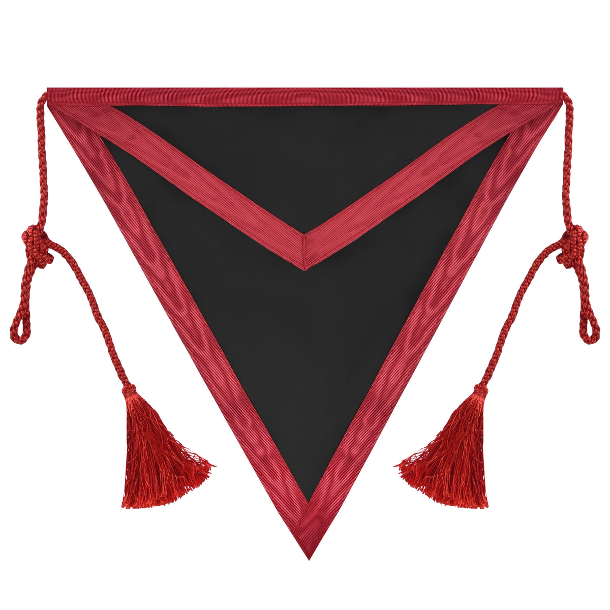 Scottish Rite Apron - Triangular Black Hand Embroidery With Red Ribbon & Tassels - Bricks Masons