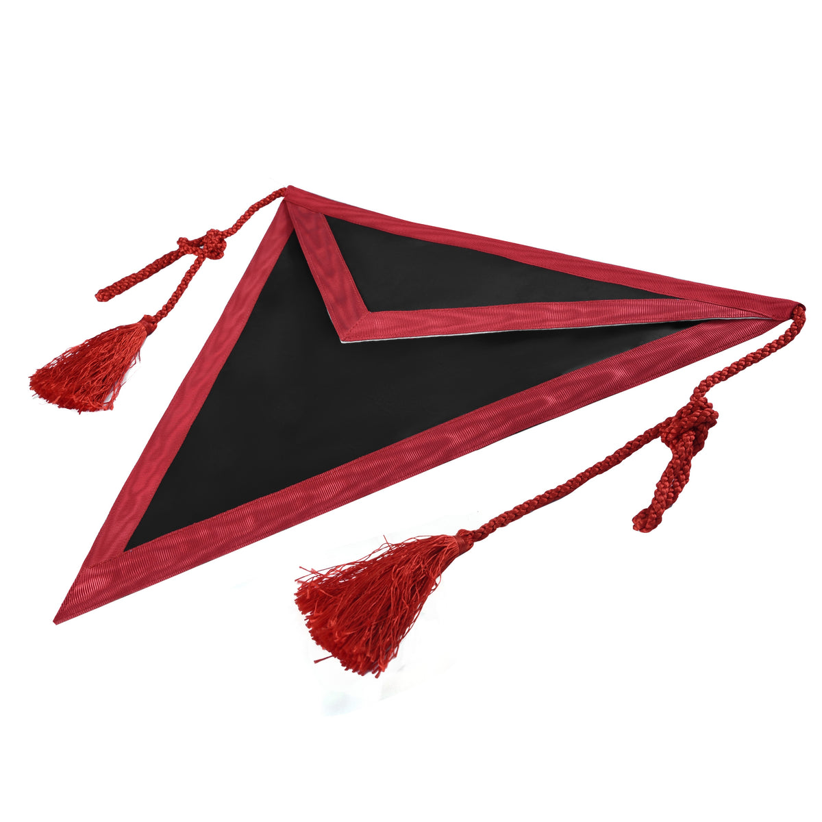 Scottish Rite Apron - Triangular Black Hand Embroidery With Red Ribbon & Tassels - Bricks Masons