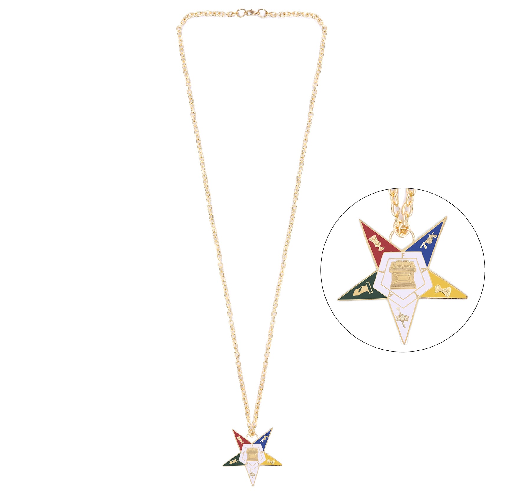 OES Necklace -  Gold Plated & Colorful Star Pentagram Down - Bricks Masons
