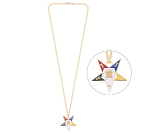 OES Necklace -  Gold Plated & Colorful Star Pentagram Down - Bricks Masons