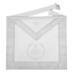 Grand Past Master Blue Lodge California Regulation Apron - White Velvet Hand Threaded Silk - Bricks Masons