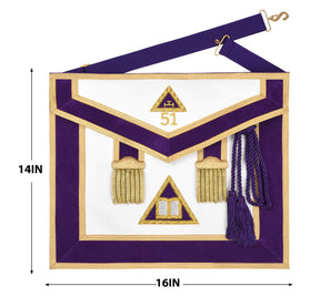 Chaplain Royal Arch Chapter Officer Apron - Purple Velvet with Bullion Hand Embroidery - Bricks Masons