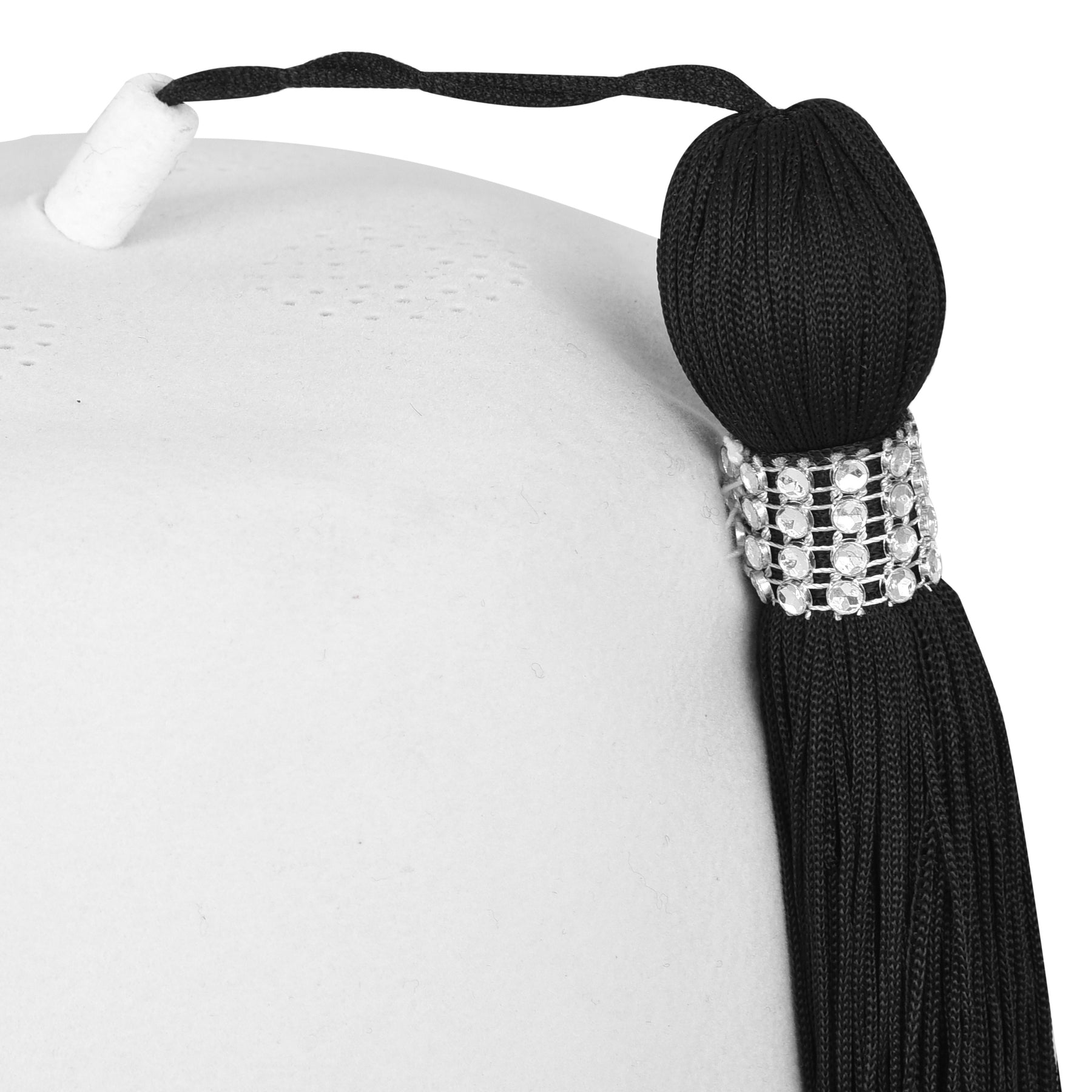 DOI PHA Fez Hat - Pure White & Gold Embroidery With Rhinestones (3 Rows as pictured)