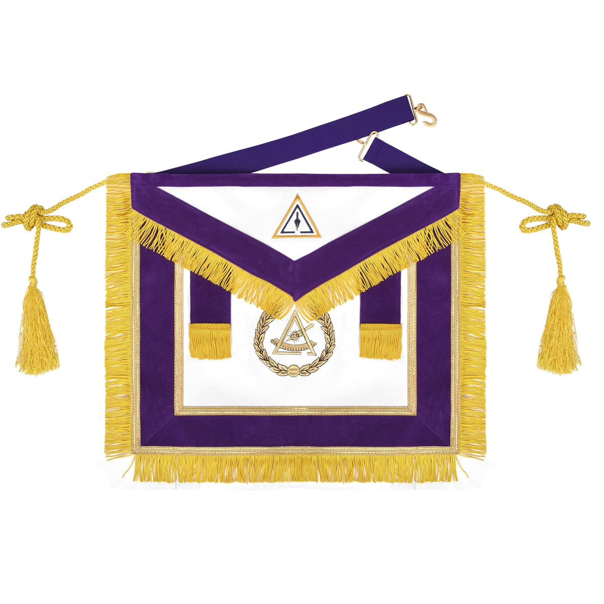 Past Grand Thrice Illustrious Master Royal & Select Masters Council Apron - Purple Borders With Tassels - Bricks Masons