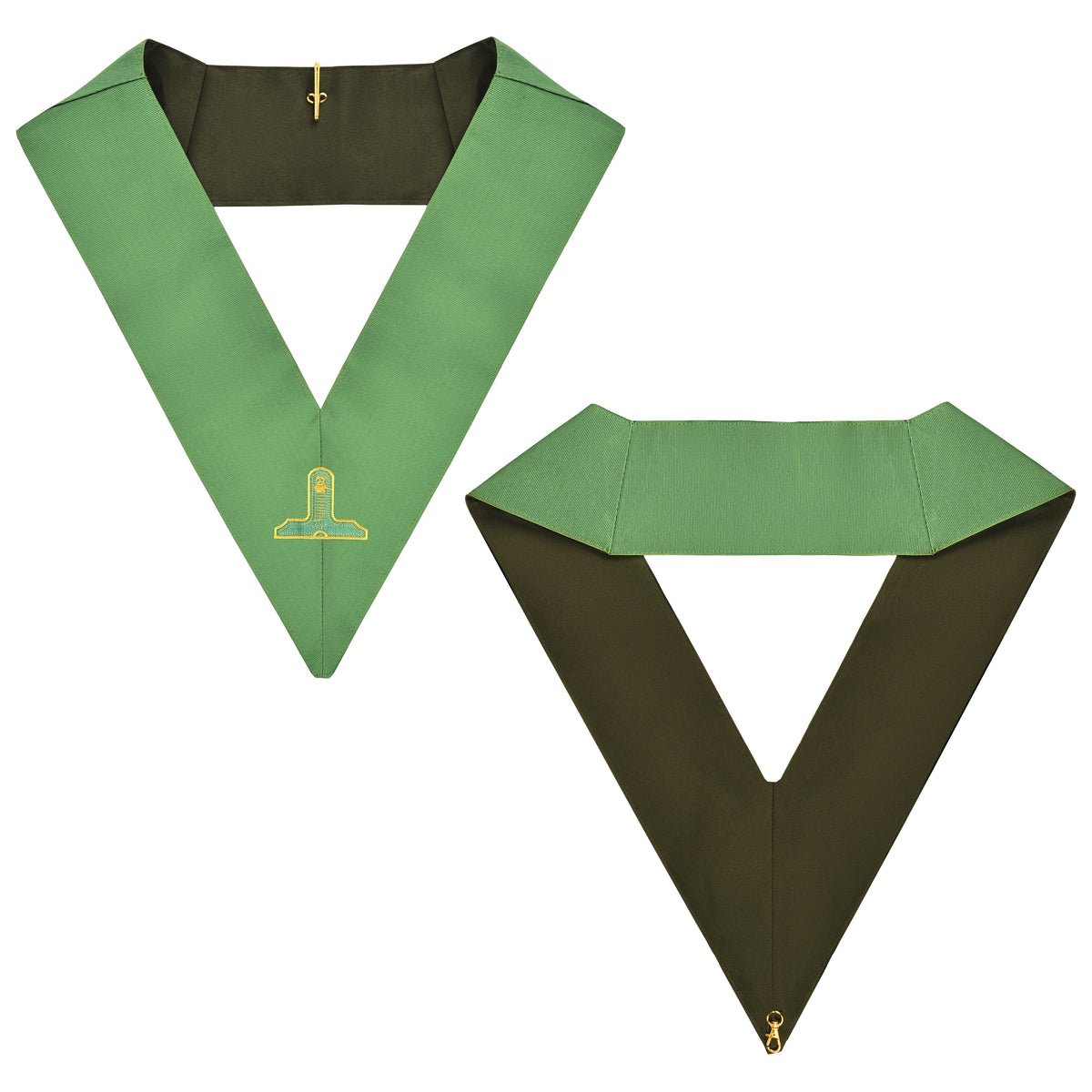 Senior Warden Cerneau Rite Officer Collar - Green Ribbon Machine Embroidery - Bricks Masons
