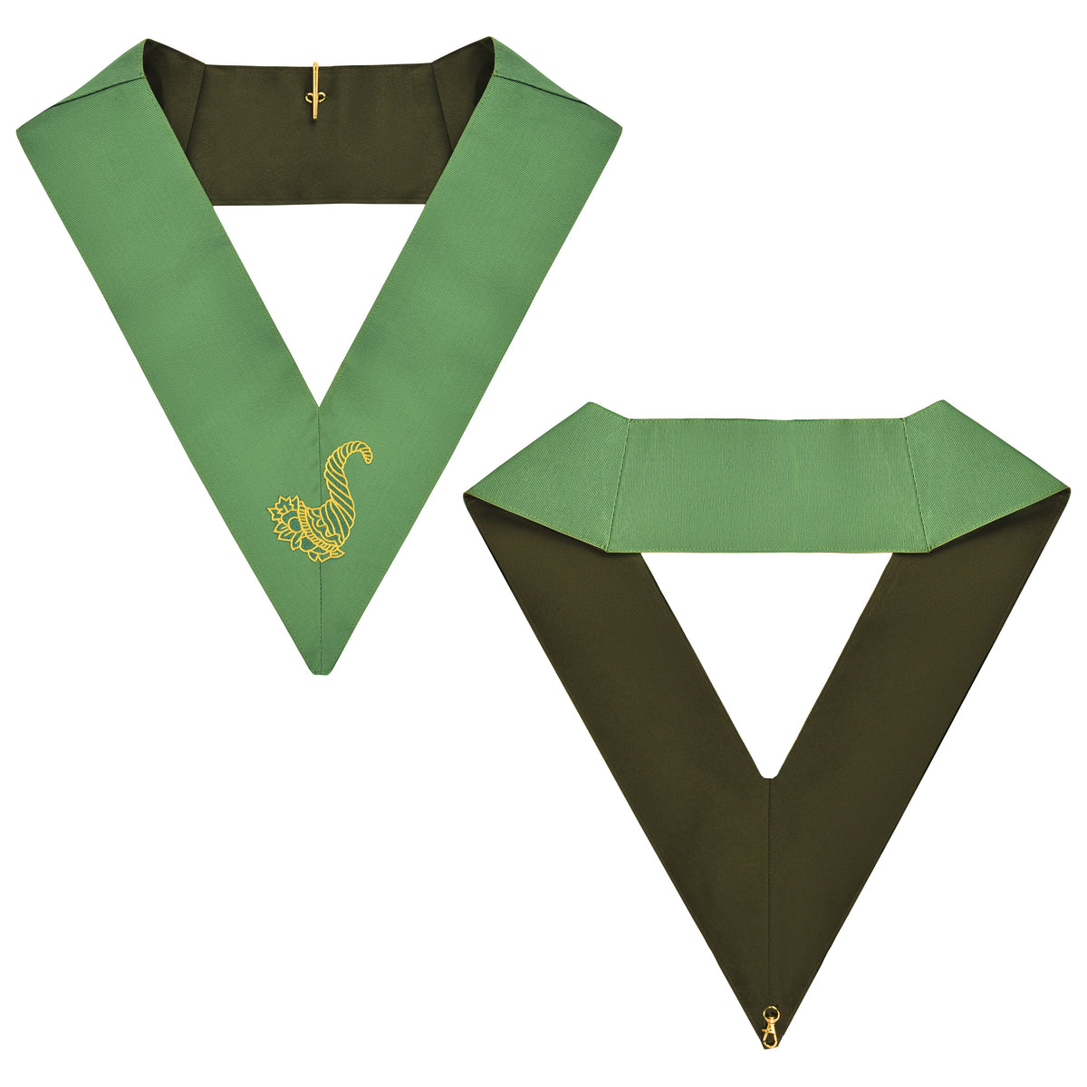Senior Steward Cerneau Rite Officer Collar - Green Ribbon Machine Embroidery - Bricks Masons