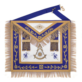 Past Master Blue Lodge California Regulation Apron - Gold Bullion With Golden Braid Fringe - Bricks Masons