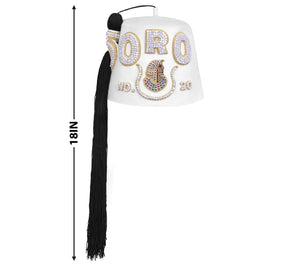 DOI Fez Hat - Pure White & Gold With Rhinestones (3 Rows as pictured) - Bricks Masons