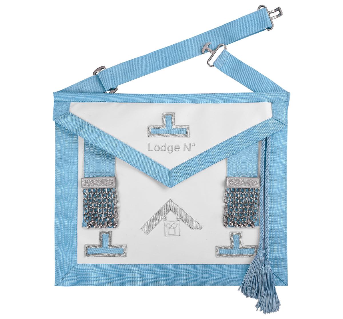 Past Master Craft Apron - White & Turquoise Moire - Bricks Masons