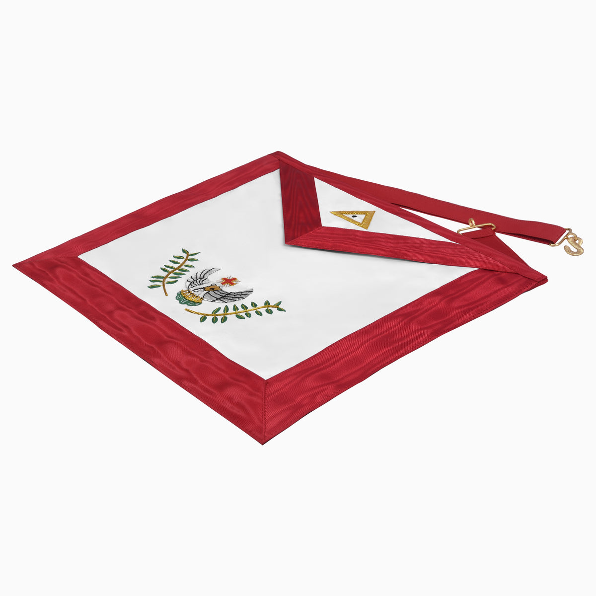 18th Degree Rose Croix Scottish Rite Apron - Red Ribbon Borders With Colorful Emblem - Bricks Masons
