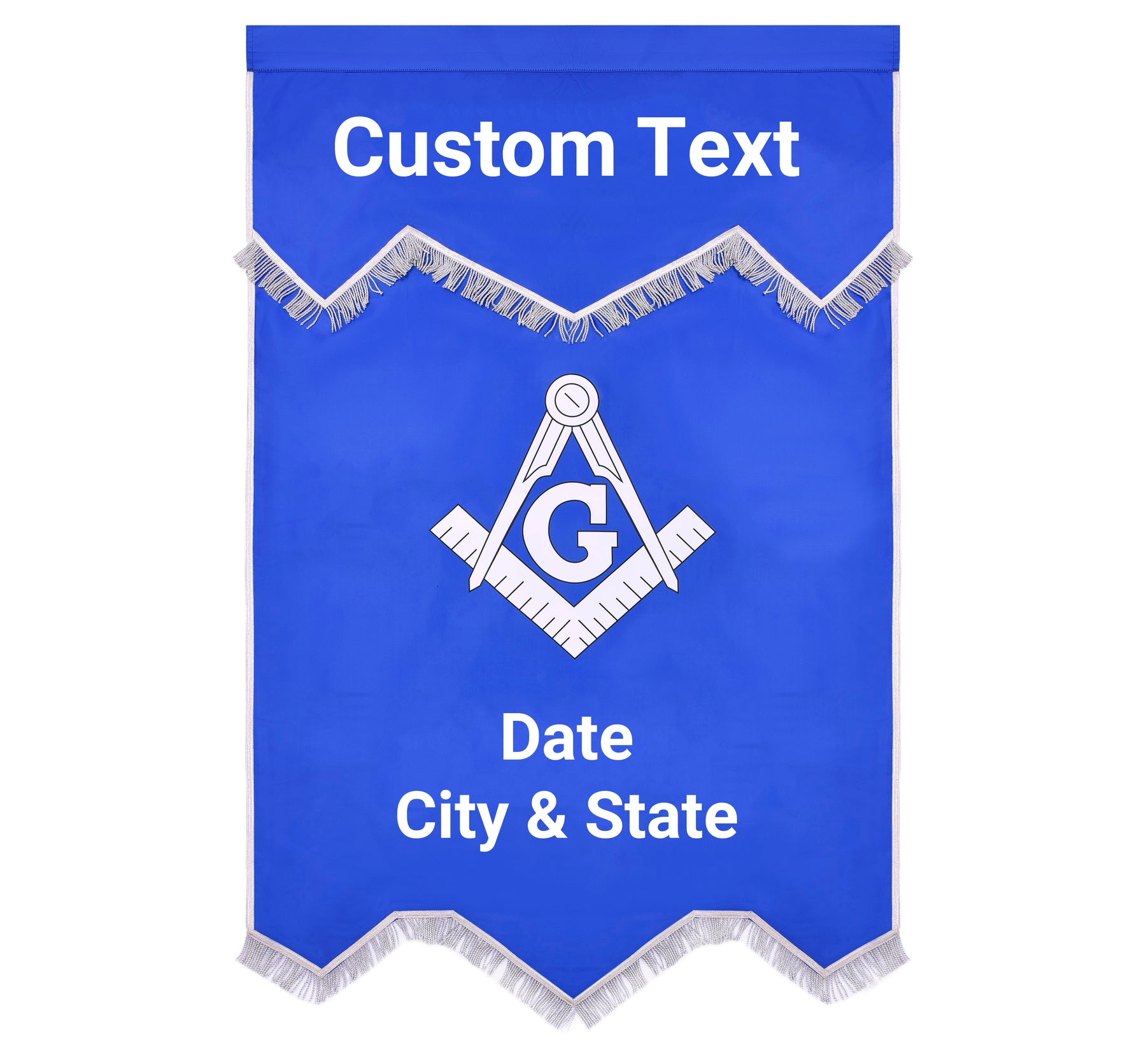 Master Mason Blue Lodge Banner - Blue & White Printed With Silver Braid & Fringe - Bricks Masons