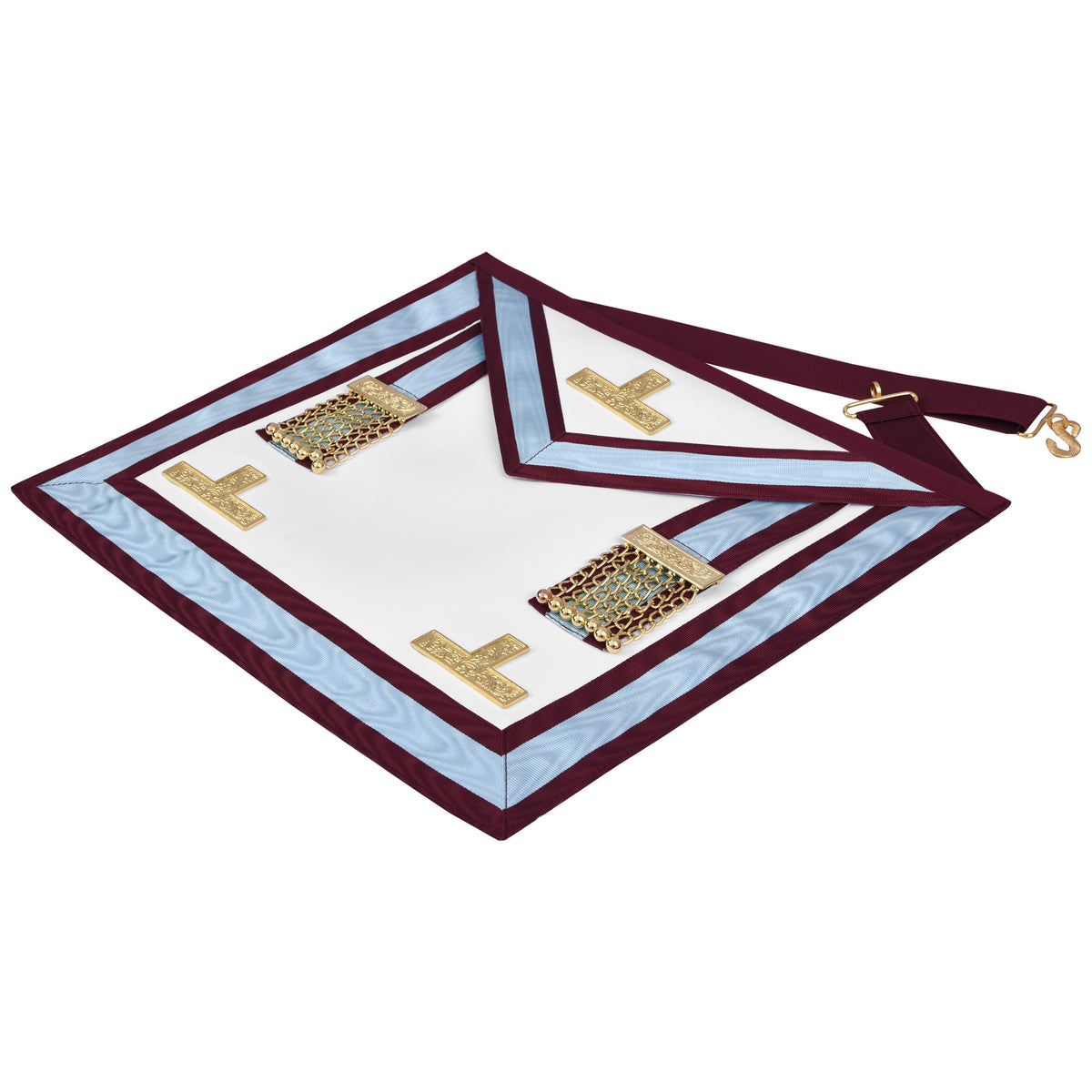 Worshipful Master Emulation Rite Apron - Turquoise & Maroon Moire with Gold Triple Taus - Bricks Masons