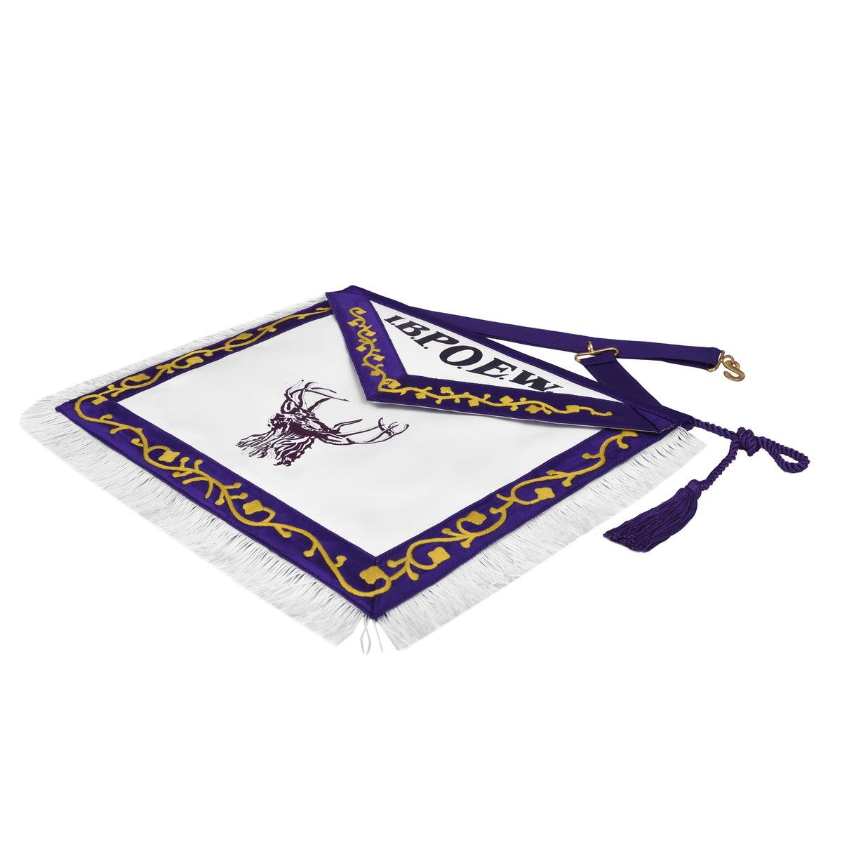 Elks of the World Apron - Satin Borders With Purple Cord Tassels - Bricks Masons