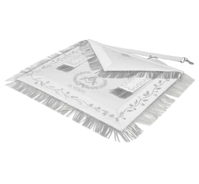 Master Mason Blue Lodge Apron - All White Bullion With Wreath Customizable Anniversary Year - Bricks Masons