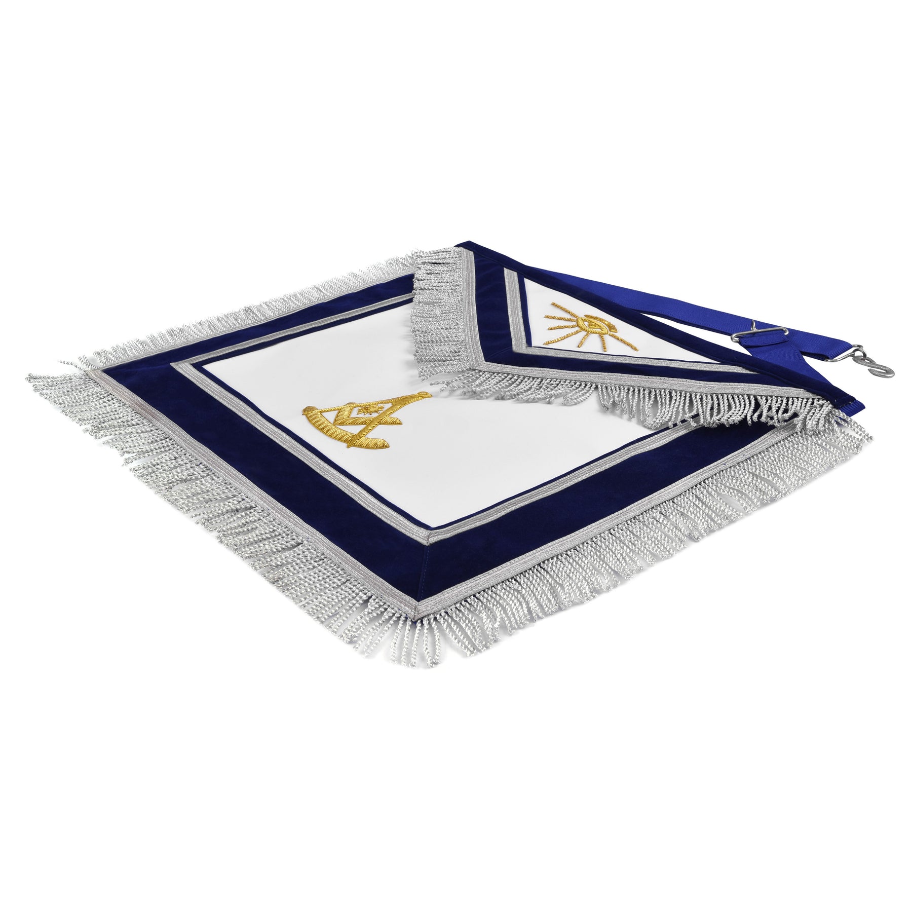 Past Master Blue Lodge California Regulation Apron - Hand Embroidery Gold Bullion With Silver Braid Fringe