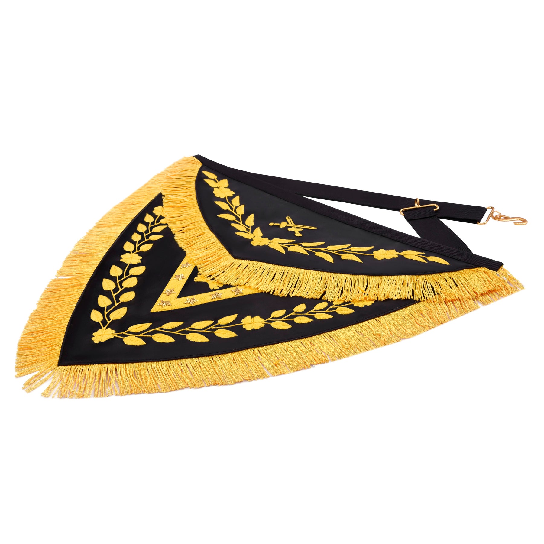 Knights Templar Apron - Triangular Black Velvet Hand Embroidery With Gold Tassels - Bricks Masons